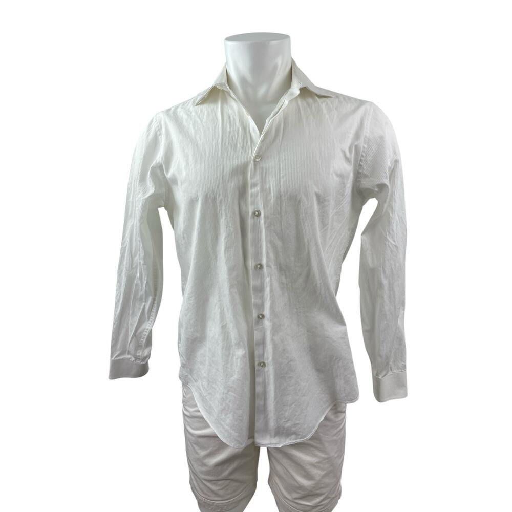 Calvin Klein Mens White Slim Fit Long Sleeve Button Down Dress Shirt Top Size 16